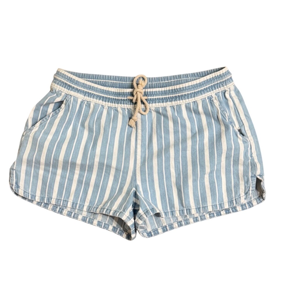 Aerie Womens Small Blue White Striped Cotton Drawstring Beach Shorts